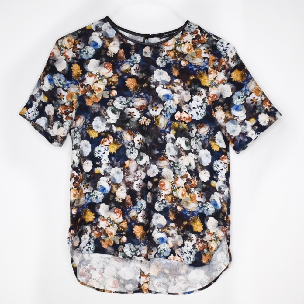 Zara Woman Hi Lo Floral Print Tee Size Small